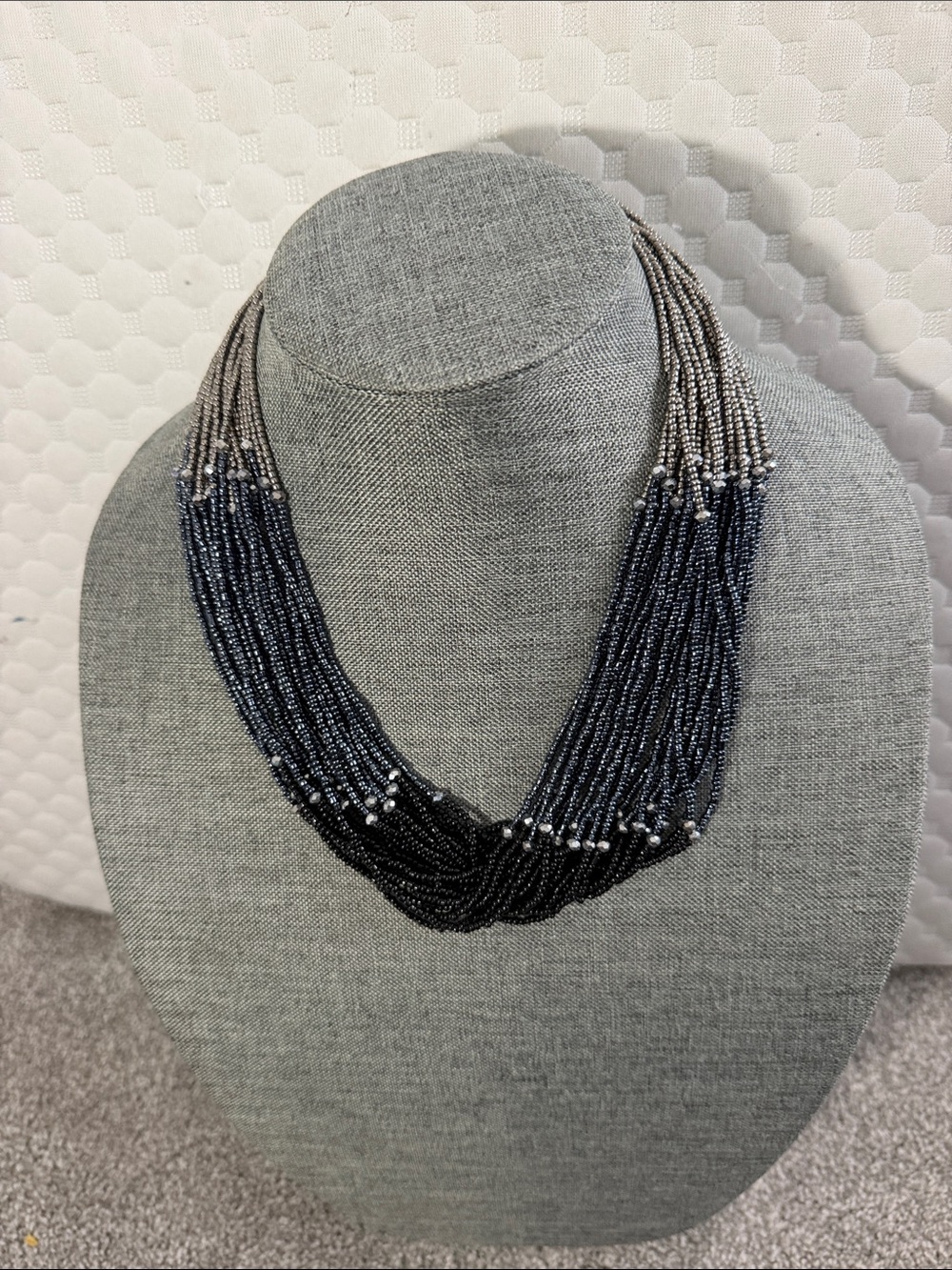 Multistrand Ombre Bead Necklace - Gray, Navy & Black
